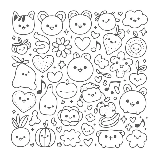 Beyaz arka planda bir kawai karalama seti. El çizimi soyut karalama beyaz arkaplanda izole.