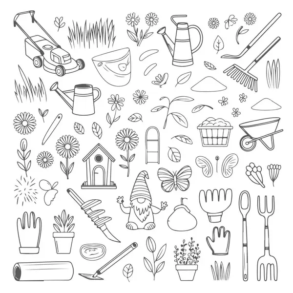 Beyaz arka planda çim bakımı karalama seti. El çizimi soyut karalama beyaz arkaplanda izole.