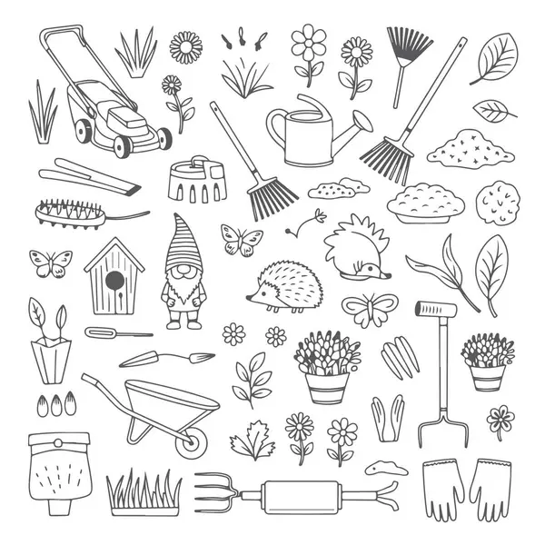 Beyaz arka planda çim bakımı karalama seti. El çizimi soyut karalama beyaz arkaplanda izole.