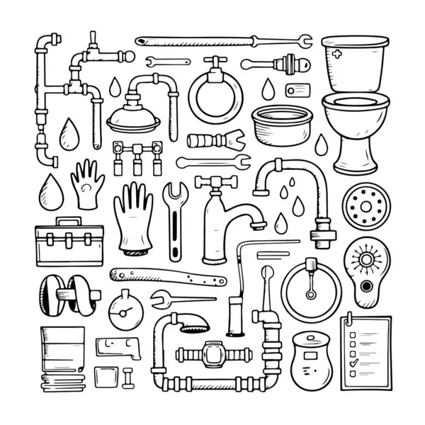 Beyaz arka planda bir set su tesisatı karalaması. El çizimi soyut karalama beyaz arkaplanda izole.