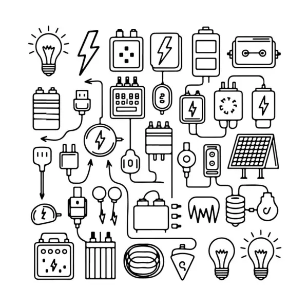 Beyaz arka planda elektrik karalama seti. El çizimi soyut karalama beyaz arkaplanda izole.