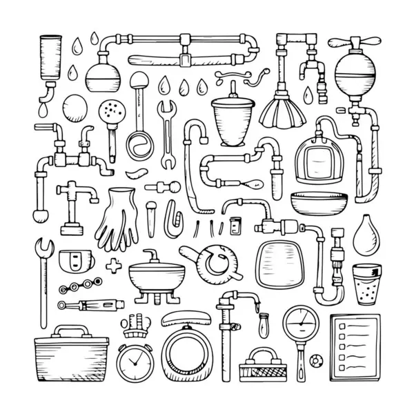 Beyaz arka planda bir set su tesisatı karalaması. El çizimi soyut karalama beyaz arkaplanda izole.