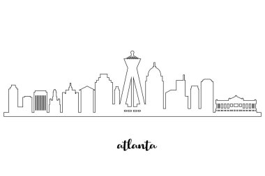 Atlanta Skyline Silueti. Atlanta Şehri. Atlanta City 'nin siyah ve beyaz silueti. Beyaz Arkaplanda Vektör Tasarımı İzole Edildi