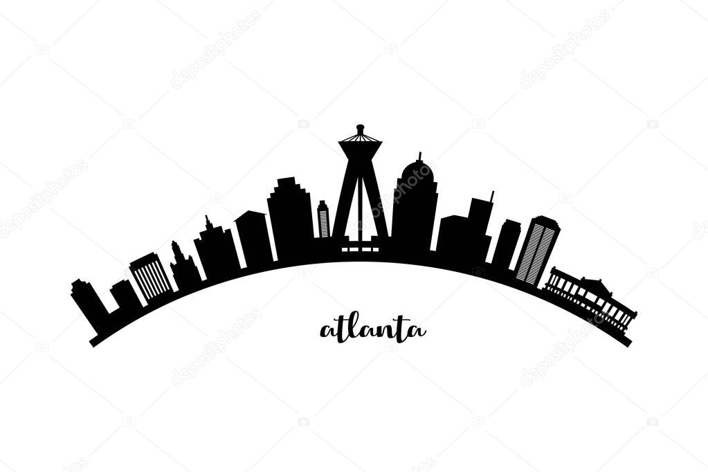 Atlanta Skyline Silhouette. Atlanta City. Black and White Silhouette of Atlanta City. Vector Design Isolated on White Background