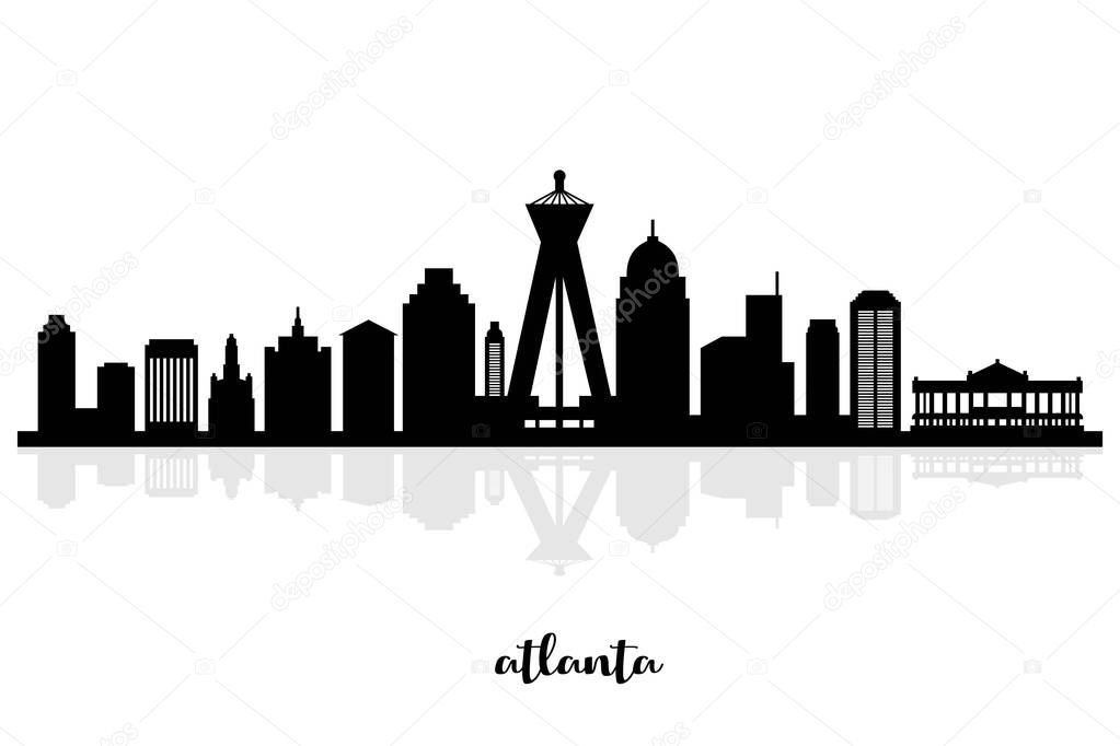 Atlanta Skyline Silhouette. Atlanta City. Black and White Silhouette of Atlanta City. Vector Design Isolated on White Background