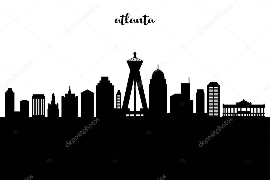 Atlanta Skyline Silhouette. Atlanta City. Black and White Silhouette of Atlanta City. Vector Design Isolated on White Background