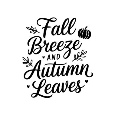 Sonbahar Esintisi ve Sonbahar Yaprakları. Sonbahar Vektör Tasarımı Beyaz Arkaplanda İzole Edildi