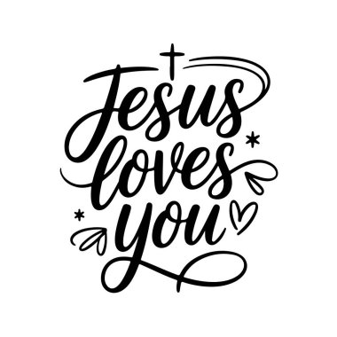 İsa seni seviyor. Beyaz Arkaplanda Hristiyan Alıntı Vektörü Tasarımı İzole Edildi