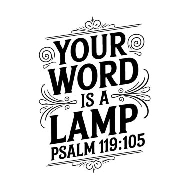 Senin kelimen bir lamba İlahi 119: 105, Vektör Tasarımı Beyaz Arkaplanda İzole