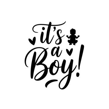 Bu bir oğlan! Beyaz Arkaplanda Bebek Duşu Alıntı Vektörü Tasarımı İzole Edildi