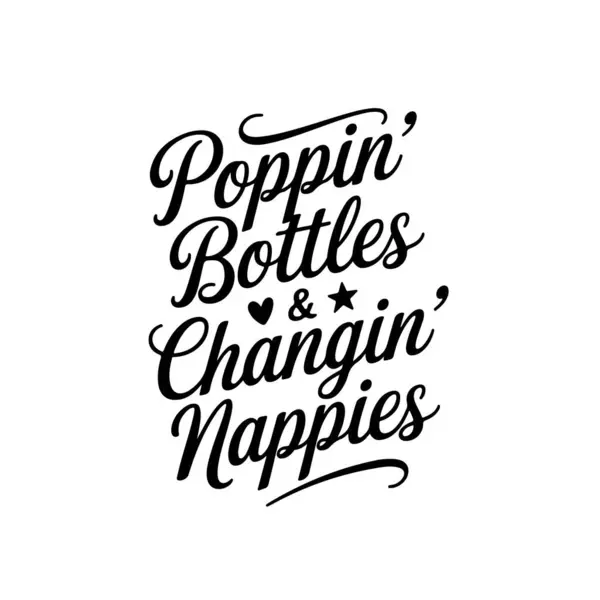 Patlayan Şişe ve Bez Değiştirme. Beyaz Arkaplanda Bebek Duşu Alıntı Vektörü Tasarımı İzole Edildi