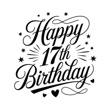 17. doğum günün kutlu olsun. Beyaz Arkaplanda Doğumgünü Vektör Tasarımı İzole Edildi