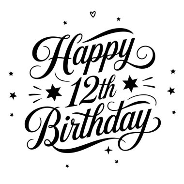 12. doğum günün kutlu olsun. Beyaz Arkaplanda Doğumgünü Vektör Tasarımı İzole Edildi