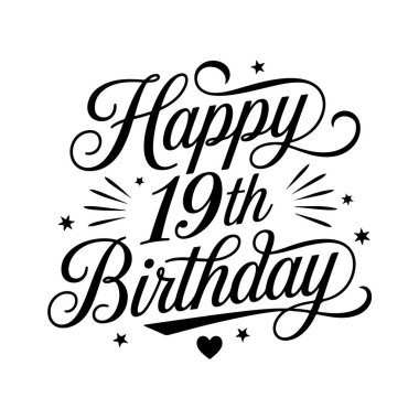 19. doğum günün kutlu olsun. Beyaz Arkaplanda Doğumgünü Vektör Tasarımı İzole Edildi