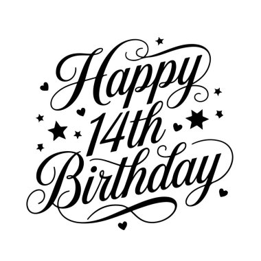 14. doğum günün kutlu olsun. Beyaz Arkaplanda Doğumgünü Vektör Tasarımı İzole Edildi