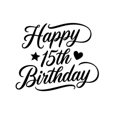 15. doğum günün kutlu olsun. Beyaz Arkaplanda Doğumgünü Vektör Tasarımı İzole Edildi