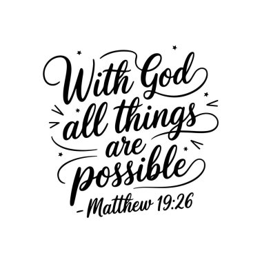 Tanrı 'yla her şey mümkündür Matthew 19: 26, Beyaz Arkaplanda Vektör Tasarımı