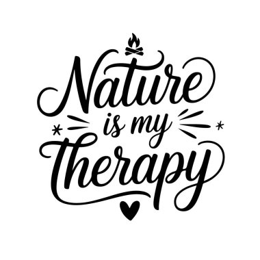 Doğa benim terapim. Kamp Tırnak Vektörü Tasarımı Beyaz Arkaplanda İzole Edildi