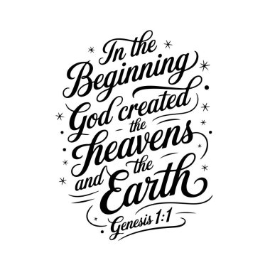 Başlangıçta Tanrı gökleri ve yeri yarattı Yaradılış 1: 1, Vektör Tasarımı Beyaz Arkaplanda tecrit edildi