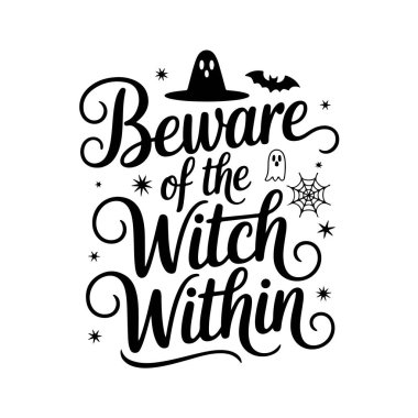 Cadılar Bayramı Arasında Cadı Dikkat Beyaz Arkaplan İzole Edilmiş Vektör Tasarımı