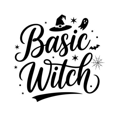 Temel Cadı. Cadılar Bayramı Vector Tasarımı Beyaz Arkaplanda İzole Edildi