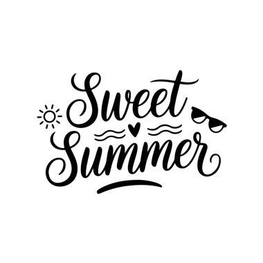 Tatlı Summer. Beyaz Arkaplanda Yaz Alıntıları Vektör Tasarımı İzole Edildi