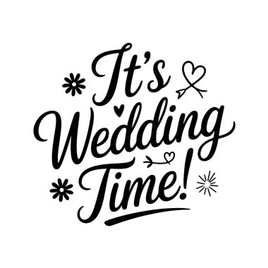 Düğün zamanı geldi çattı! Gelin Partisi Beyaz Arkaplanda Ayırt Edilmiş Vektör Tasarımı