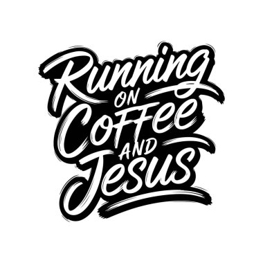 Kahve ve İsa 'yla Koşmak. Beyaz Arkaplanda Vektör Tasarımı İzole Edildi