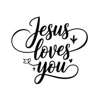 İsa seni seviyor. Beyaz Arkaplanda Vektör Tasarımı İzole Edildi