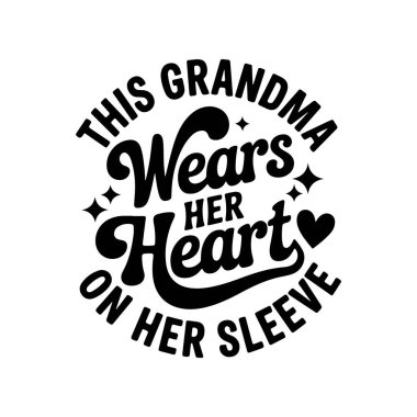 Bu büyükanne kalbini koluna takıyor. Beyaz Arkaplanda Vektör Tasarımı İzole Edildi