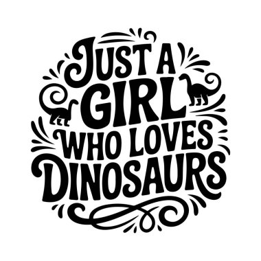 Dinozorları seven bir kız. Beyaz Arkaplanda Vektör Tasarımı İzole Edildi