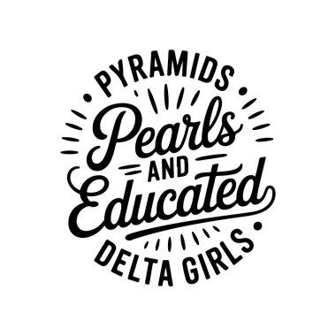 Piramitler İnci ve Eğitimli Delta Kızları. Beyaz Arkaplanda Vektör Tasarımı İzole Edildi