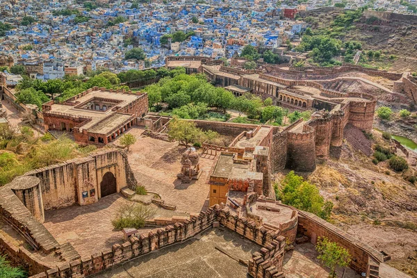 Ville Bleue Fort Mehrangarh Sur Colline Jodhpur Rajasthan Inde — Photo