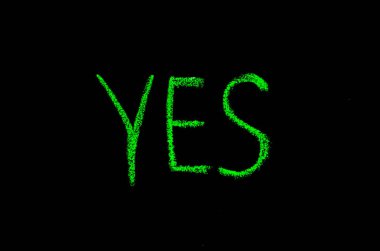 colored text yes drawn on blackboard