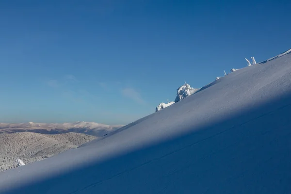 喀尔巴阡山脉的一个雪山坡 冬季山区室外景观概念 — 图库照片