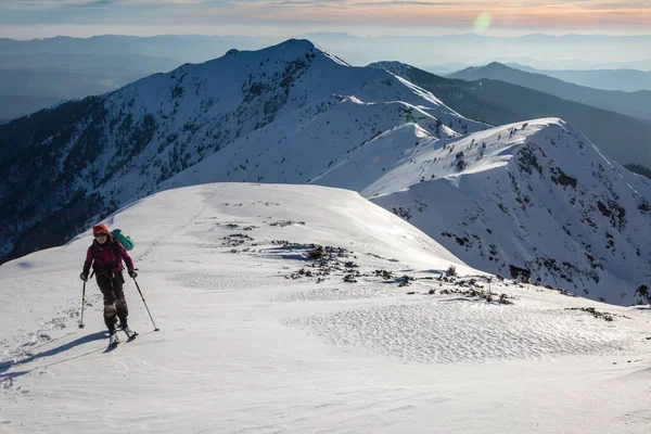 Skitour Velkých Zasněžených Horách Karpatské Hory Zimní Hory Krajina Venkovní — Stock fotografie