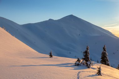Kış dağlarının keskin zirveleri, Karpatlar.
