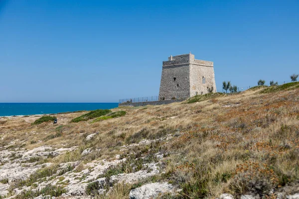 Hradní Věž Pobřeží Budovy Peschici Puglia Itálie Dovolená Jadranu — Stock fotografie
