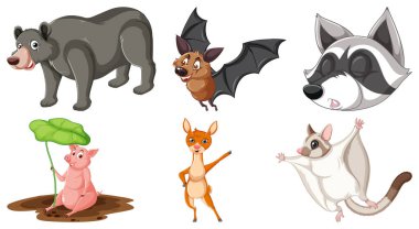 Set of various animals cartoon characters illustration