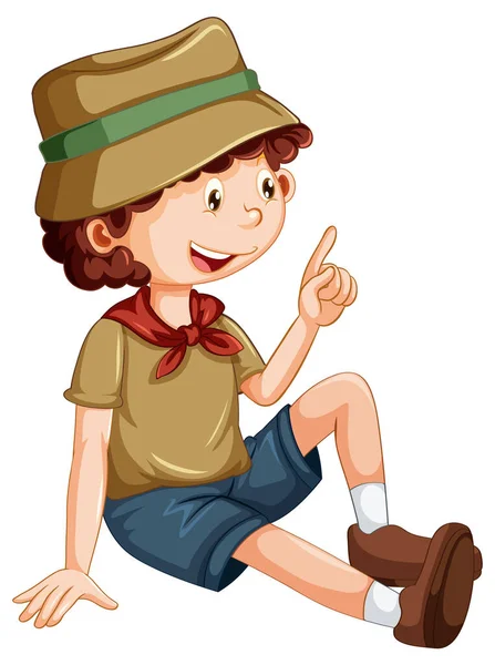 Camping Garçon Assis Illustration Personnage Dessin Animé — Image vectorielle