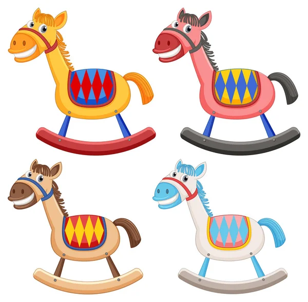 Cavalo Balanço Diferente Para Ilustração Crianças — Vetor de Stock