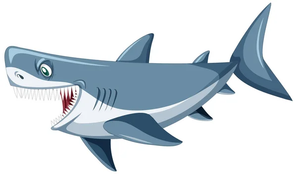 Agresivo Gran Tiburón Blanco Ilustración Dibujos Animados — Vector de stock