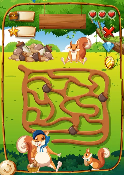 Game Design Squirrels Nuts Illustration — Stock Vector