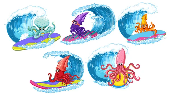 Calamari Personaggi Dei Cartoni Animati Set Illustrazione — Vettoriale Stock