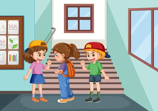 School Bullying Student Cartoon Characters Illustration — стоковый вектор