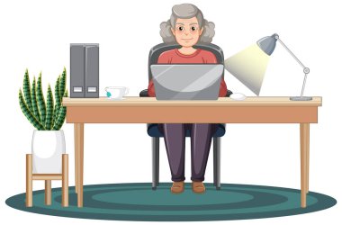 Dizüstü bilgisayarı kullanan yaşlı kadın.