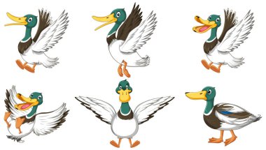 Set of duckling doing different activities illustration clipart