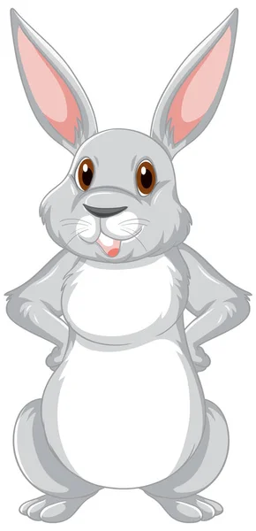 Carino Grigio Coniglio Cartone Animato Personaggio Illustrazione — Vettoriale Stock
