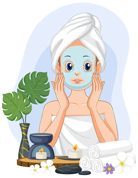 Spa Vrouw Aanbrengen Gezichtsmasker Illustratie — Stockvector