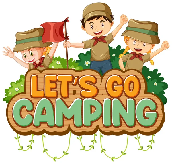 Camping Bambini Design Del Testo Parola Andiamo Campeggio Illustrazione — Vettoriale Stock